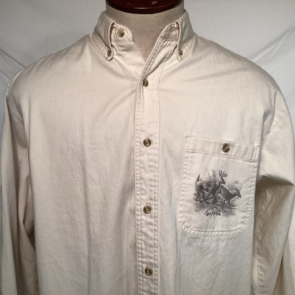 Terry Redlin Graphic Deer Scene Cream Button Down Shirt Men’s Size Large by LAL - Picture 6 of 14